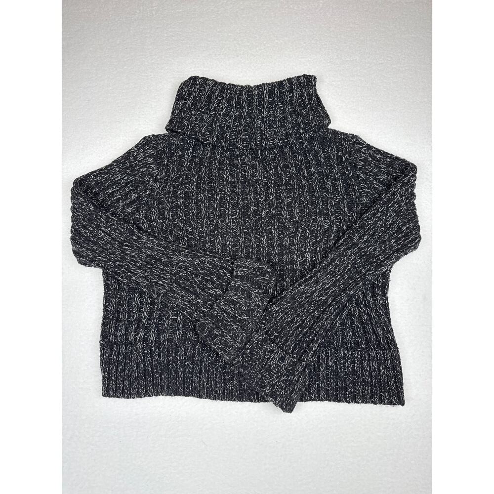 Free people black marled ballet twisted cableturtle neck cropped sweater size M - Picture 3 of 9